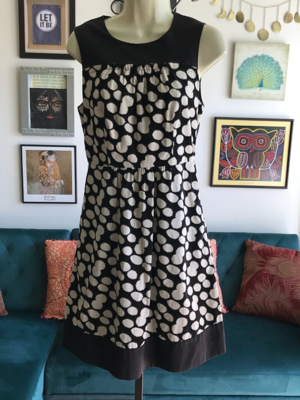 Anthropologie Leifnotes size 4 Notched Dots Corduroy Dress Black & Cream